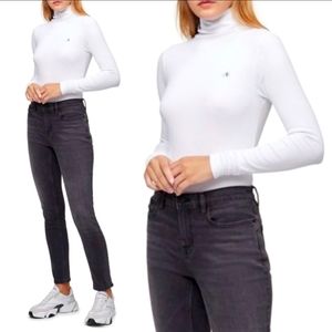 NWT Calvin Klein Women's White Solid Long Sleeve Mock Neck Bodysuit